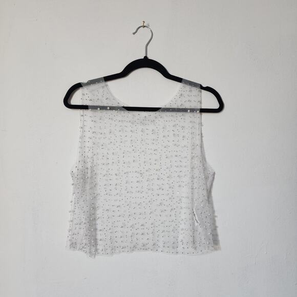 Sheer Pearl Rhinestone Tank Crop Top White - Picture 3 of 7